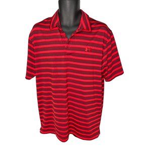 Large Loose Fit Under Armour Red Stripe Golf Polo SS Shirt Mens